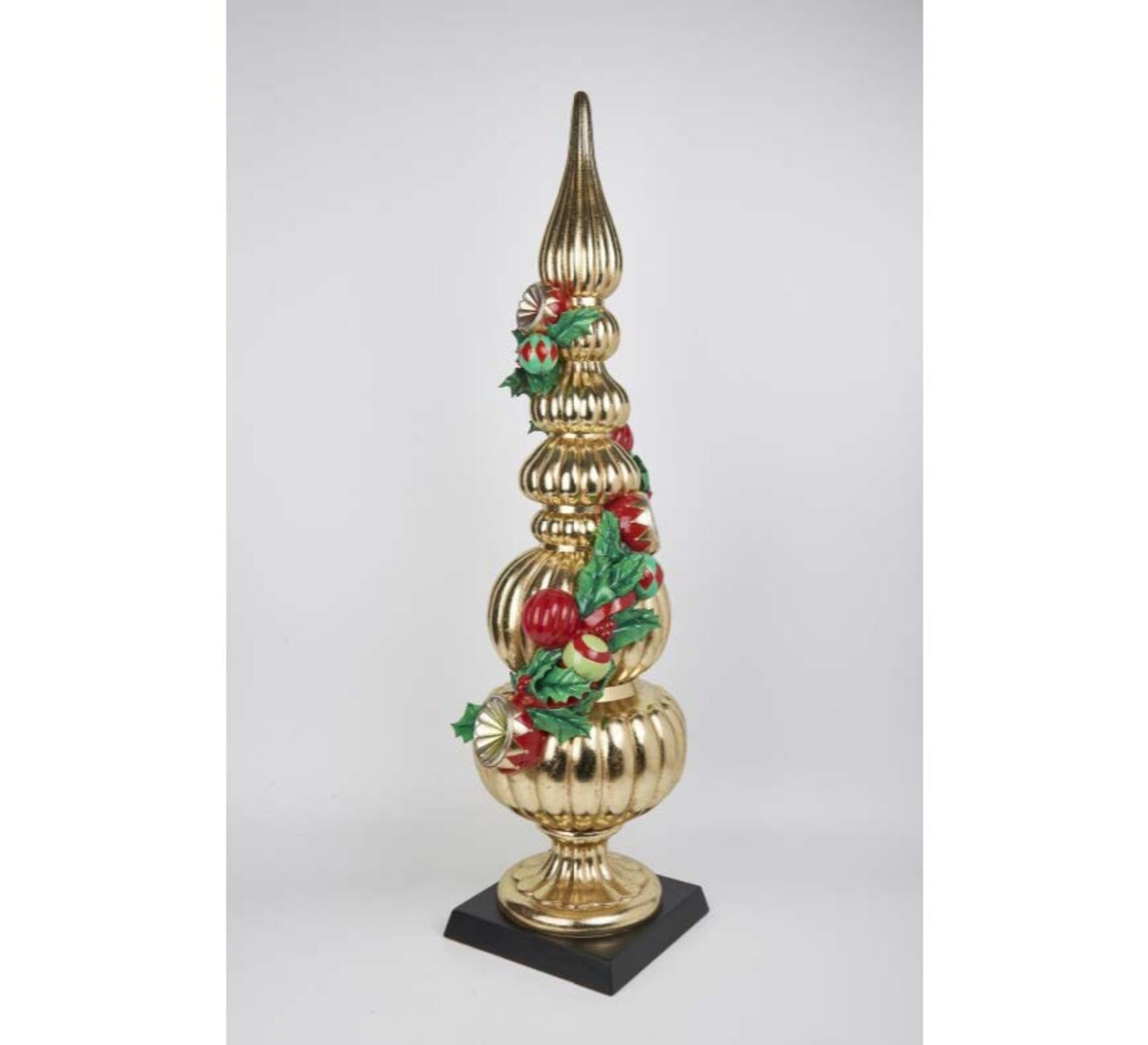 40" Gold Finial Christmas Decoration with Ornaments – Elegant Holiday Accent